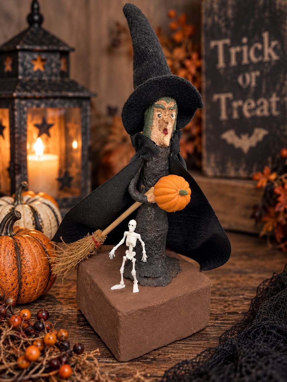 Deb Macklin Signed Folk Art Paper Mache Halloween Witch Primitive 1996 Vtg